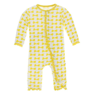 KicKee Pants Print Layette Classic Ruffle Coverall with Snaps - Natural Farfalle