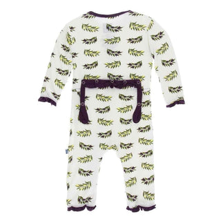 Print Bamboo Layette Classic Ruffle Coverall with Snaps - Natural Olive Branch KicKee Pants