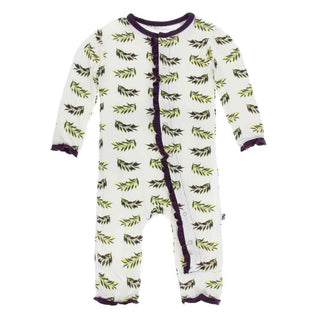 Print Bamboo Layette Classic Ruffle Coverall with Snaps - Natural Olive Branch Baby & Toddler Sleepwear