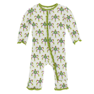 KicKee Pants Print Layette Classic Ruffle Coverall with Snaps - Natural Pinata