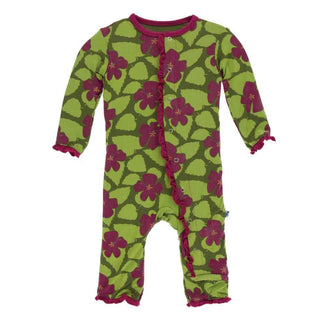 Print Bamboo Layette Classic Ruffle Coverall with Snaps - Pesto Hibiscus Baby & Toddler Sleepwear