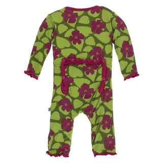 Print Bamboo Layette Classic Ruffle Coverall with Snaps - Pesto Hibiscus Baby & Toddler Sleepwear