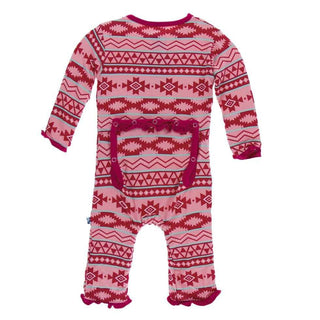 Print Bamboo Layette Classic Ruffle Coverall with Snaps - Strawberry Mayan Pattern Baby & Toddler Sleepwear