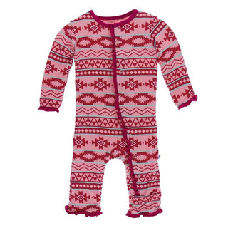 Print Bamboo Layette Classic Ruffle Coverall with Snaps - Strawberry Mayan Pattern Baby & Toddler Sleepwear