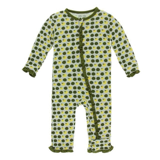 KicKee Pants Print Layette Classic Ruffle Coverall with Zipper - Aloe Tomatoes