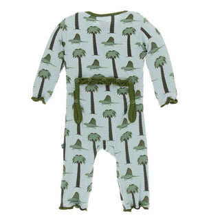 KicKee Pants Print Layette Classic Ruffle Coverall with Zipper - Dimetrodon