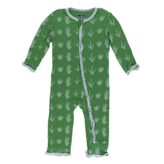 Print Bamboo Layette Classic Ruffle Coverall with Zipper - Dino Tracks KicKee Pants