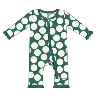 Print Bamboo Layette Classic Ruffle Coverall with Zipper - Ivy Mod Dot KicKee Pants