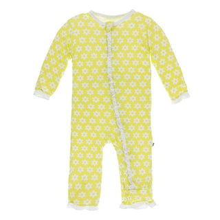 Print Bamboo Layette Classic Ruffle Coverall with Zipper - Lime Blossom Stellini KicKee Pants