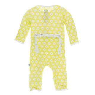 Print Bamboo Layette Classic Ruffle Coverall with Zipper - Lime Blossom Stellini KicKee Pants