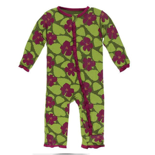 Print Bamboo Layette Classic Ruffle Coverall with Zipper - Pesto Hibiscus Baby & Toddler Sleepwear