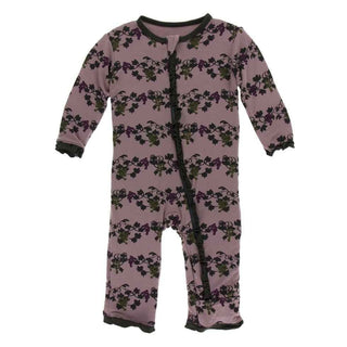 Print Bamboo Layette Classic Ruffle Coverall with Zipper - Raisin Grape Vines KicKee Pants