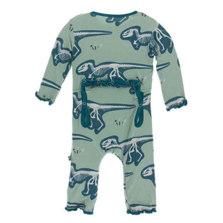 Print Bamboo Layette Classic Ruffle Coverall with Zipper - Shore T-Rex Dig KicKee Pants