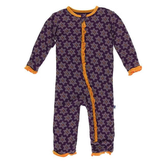 Print Bamboo Layette Classic Ruffle Coverall with Zipper - Wine Grapes Saffron KicKee Pants