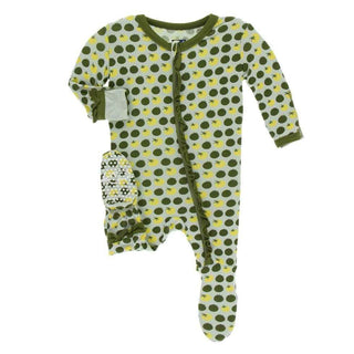 KicKee Pants Print Layette Classic Ruffle Footie with Zipper - Aloe Tomatoes