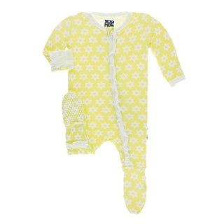 Print Bamboo Layette Classic Ruffle Footie with Zipper - Lime Blossom Stellini KicKee Pants