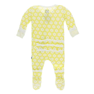 Print Bamboo Layette Classic Ruffle Footie with Zipper - Lime Blossom Stellini KicKee Pants