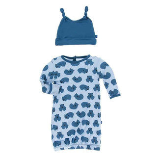 Print Bamboo Layette Gown & Double Knot Hat Set - Pond Wombat KicKee Pants