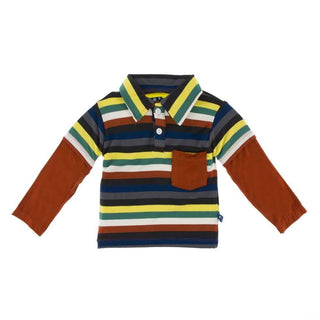 Print Bamboo Long Sleeve Double Layer Polo Shirt, Dark London Stripe Baby & Toddler Tops