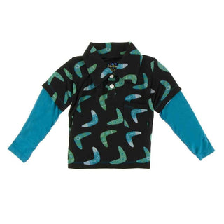 Print Bamboo Long Sleeve Double Layer Polo Shirt, Midnight Boomerang Baby & Toddler Tops