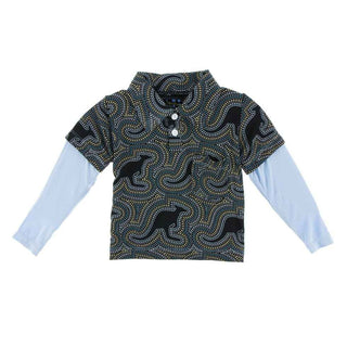 Print Bamboo Long Sleeve Double Layer Polo Shirt, Midnight Kangaroo Baby & Toddler Tops