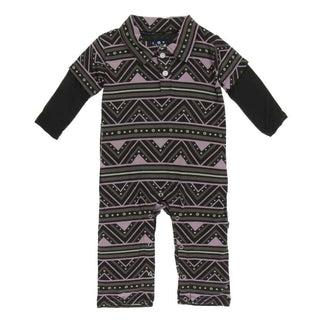 Print Bamboo Long Sleeve Double Layer Polo Romper - African Pattern Baby One-Pieces