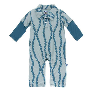 Print Bamboo Long Sleeve Double Layer Polo Romper - Jade Sea Grapes Baby One-Pieces