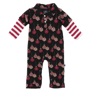 Print Bamboo Long Sleeve Double Layer Polo Romper - Midnight Ornaments Baby One-Pieces