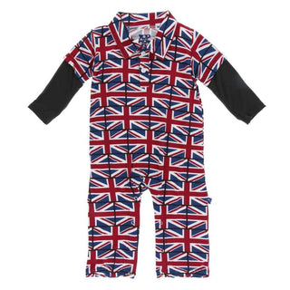 Print Bamboo Long Sleeve Double Layer Polo Romper - Union Jack Baby One-Pieces