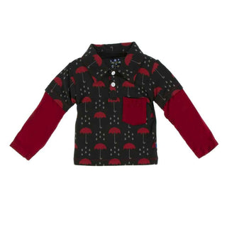 Print Bamboo Long Sleeve Double Layer Polo Shirt, Umbrellas and Rain Clouds Baby & Toddler Tops