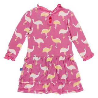 Print Bamboo Long Sleeve Drop Waist Dress, Flamingo Emu Baby & Toddler Dresses