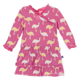 Print Bamboo Long Sleeve Drop Waist Dress, Flamingo Emu Baby & Toddler Dresses