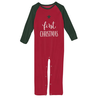 Print Bamboo Long Sleeve Graphic Raglan Romper - Crimson First Christmas Baby One-Pieces