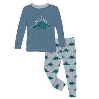 Print Bamboo Long Sleeve Graphic Tee Pajama Set - Pearl Blue Menorahsaurus Baby & Toddler Sleepwear