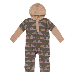 KicKee Pants Print Long Sleeve Hoodie Romper - Lions