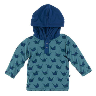 Print Bamboo Long Sleeve Hoodie Tee - Seagrass Origami Crane Baby & Toddler Outerwear