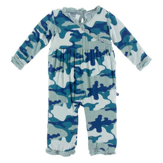 Print Bamboo Long Sleeve Kimono Ruffle Romper - Oasis Military Baby One-Pieces