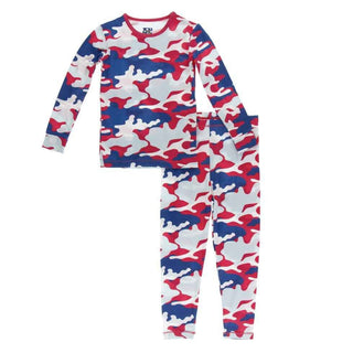 KicKee Pants Print Long Sleeve Pajama Set - Flag Red Military | Stylish Sleepies offer designs that make bedtime beautiful.