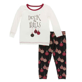 KicKee Pants Print Long Sleeve Pajama Set - Natural Deck the Halls | Stylish Sleepies offer designs that make bedtime beautiful.