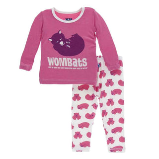 Print Bamboo Long Sleeve Pajama Set, Natural Wombat Baby & Toddler Sleepwear