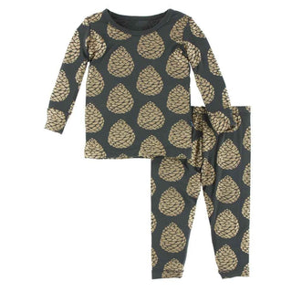 KicKee Pants Print Long Sleeve Pajama Set - Pewter Pinecones | Stylish Sleepies offer designs that make bedtime beautiful.