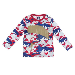 Print Bamboo Long Sleeve Easy Fit Crew Neck Tee - Flag Red Military Paratrooper Baby & Toddler Tops