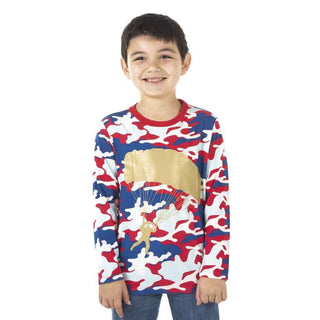 Print Bamboo Long Sleeve Easy Fit Crew Neck Tee - Flag Red Military Paratrooper Baby & Toddler Tops