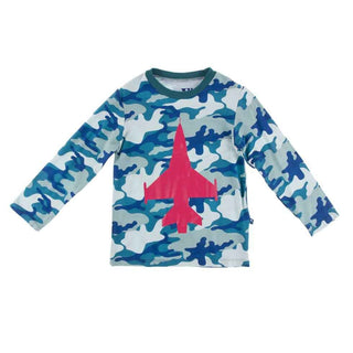 Print Bamboo Long Sleeve Easy Fit Crew Neck Tee - Oasis Military Fighter Jet Baby & Toddler Tops