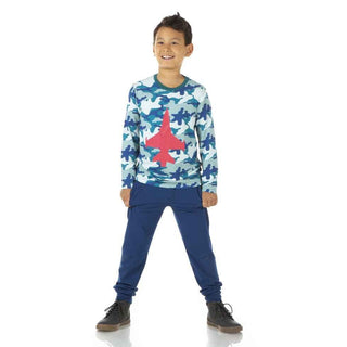 Print Bamboo Long Sleeve Easy Fit Crew Neck Tee - Oasis Military Fighter Jet Baby & Toddler Tops