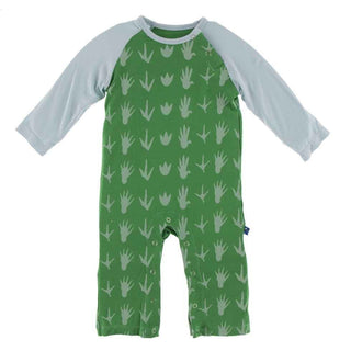 Print Bamboo Long Sleeve Raglan Romper - Dino Tracks Baby One-Pieces