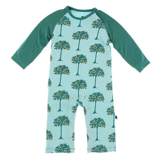 Print Bamboo Long Sleeve Raglan Romper - Iceberg Orange Trees Baby One-Pieces