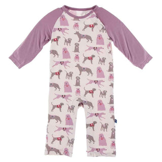 Print Bamboo Long Sleeve Raglan Romper - Macaroon Canine First Responders Baby One-Pieces