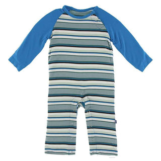 KicKee Pants Print Long Sleeve Raglan Romper - Multi Agriculture Stripe