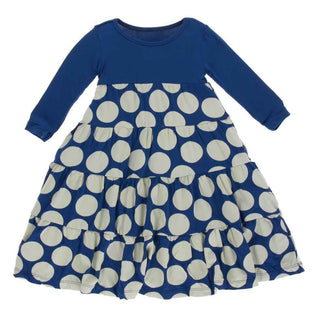 Print Bamboo Long Sleeve Tiered Dress, Navy Mod Dot Baby & Toddler Dresses